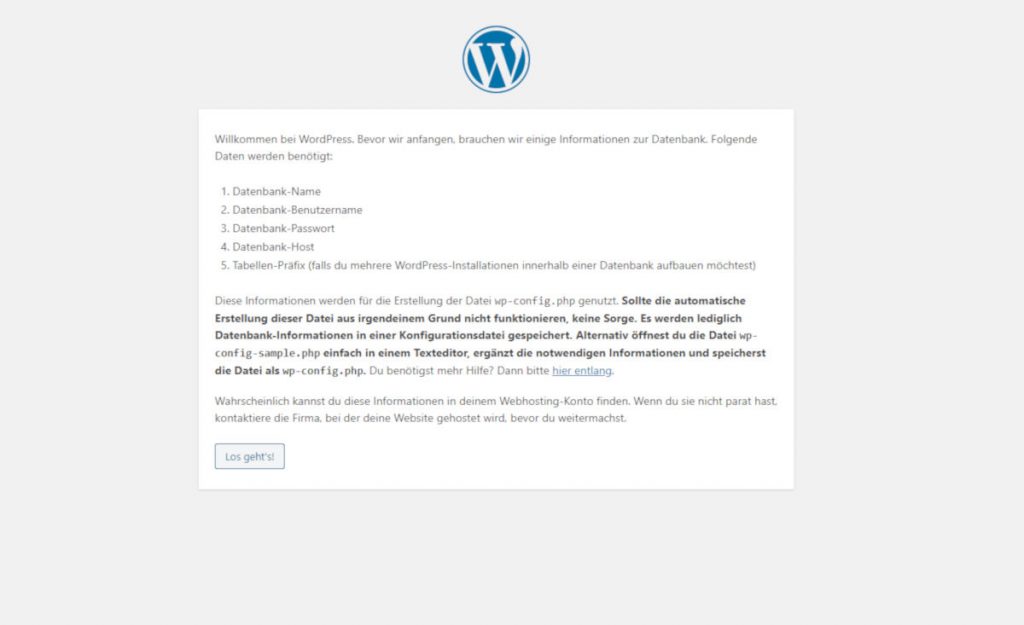Vereinshomepage erstellen - Installation Schritt 1