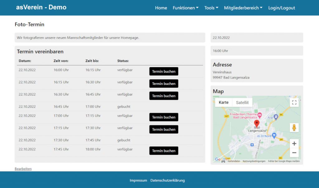 Terminvereinbarung mit asVerein