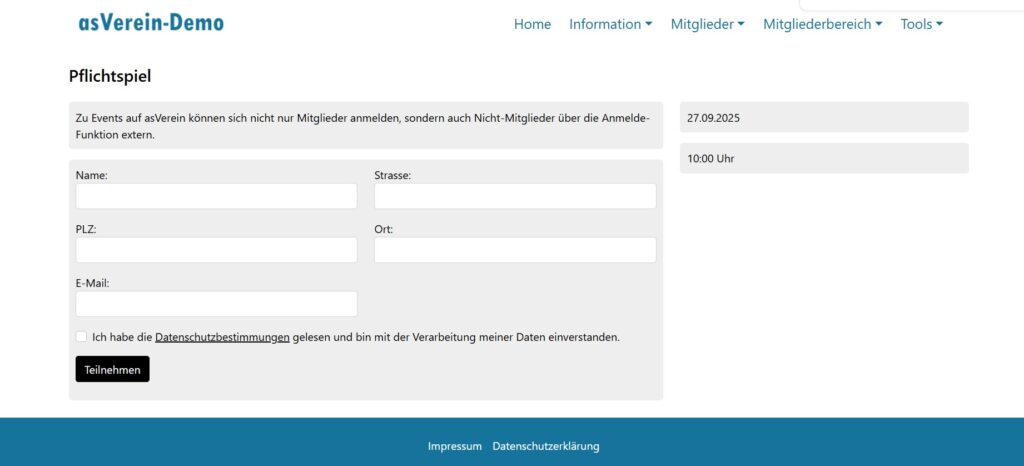 Anmeldung zu einem Event extern