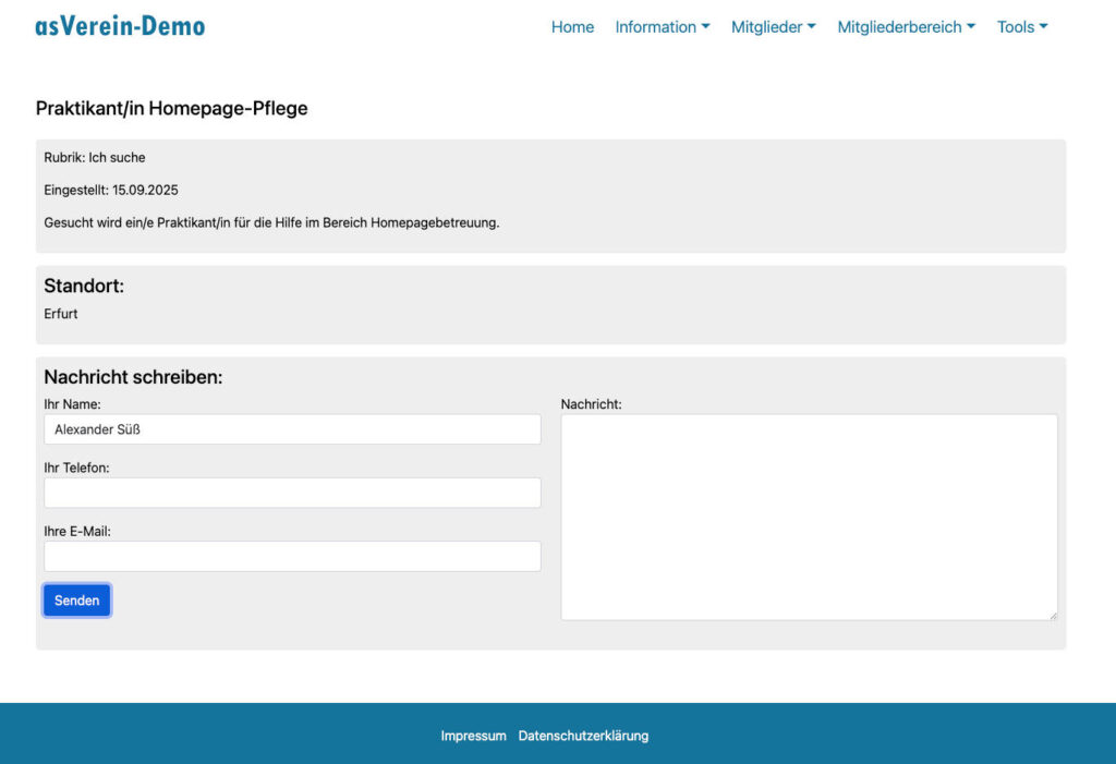 Wordpress-Jobbörse Detailansicht