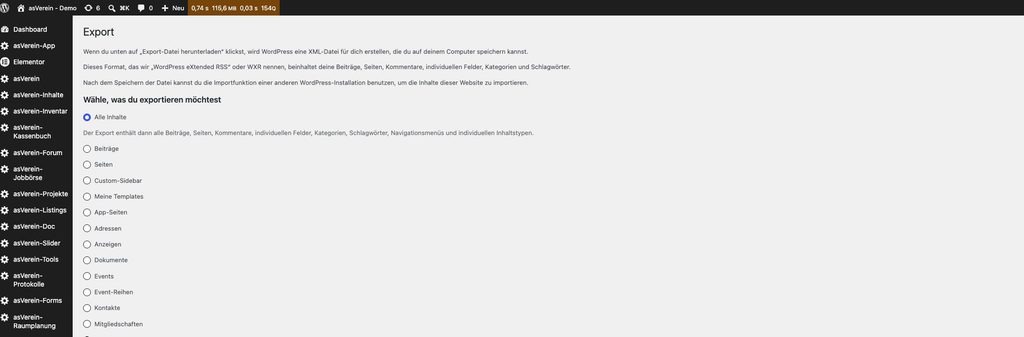 Wordpress Beiträge exportieren