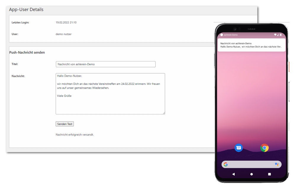 Versenden von Push-Nachrichten mit der Vereinsapp
